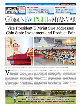 Vice President U Myint Swe Addresses Chin State Investment and Product Fair
