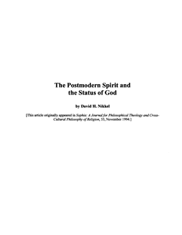 The Postmodern Spirit and the Status of God