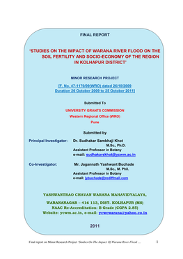 'Studies on the Impact of Warana River Flood on The