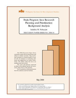 Fruits Program Area Research Planning and Prioritization: Background Analysis Isabelita M