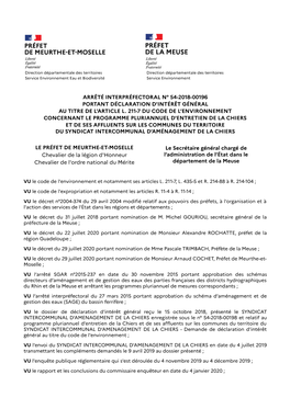 Arrêté Interpréfectoral N° 54-2018-00196 Portant Déclaration D'intérêt Général Au Titre De L’Article L