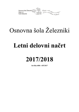 Osnovna Šola Železniki Letni Delovni Načrt 2017/2018