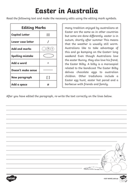 Easter in Australia Read the Following Text and Make the Necessary Edits Using the Editing Mark Symbols
