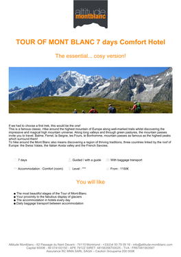 TOUR of MONT BLANC 7 Days Comfort Hotel