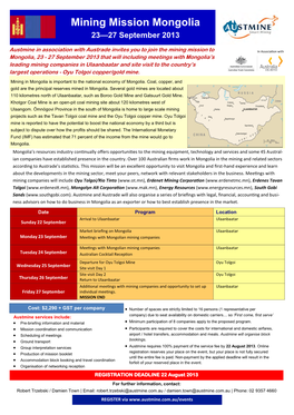 Mining Mission Mongolia 23—27 September 2013