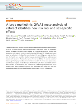 A Large Multiethnic GWAS Meta-Analysis of Cataract Identifies