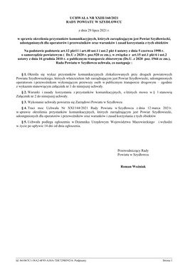 Uchwała Nr Xxiii/160/2021 Rady Powiatu W Szydłowcu