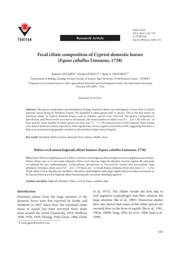 Fecal Ciliate Composition of Cypriot Domestic Horses (Equus Caballus Linnaeus, 1758)