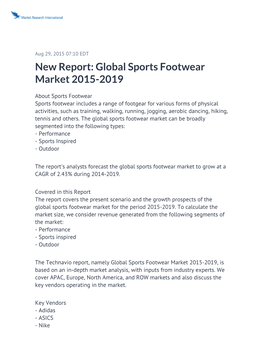 New Report: Global Sports Footwear Market 2015-2019