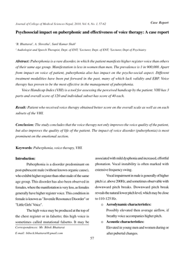 Psychosocial Impact on Puberphonic and Effectiveness of Voice Therapy: a Case Report