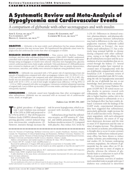 A Systematic Review and Meta-Analysis of Hypoglycemia and Cardiovascular Events a Comparison of Glyburide with Other Secretagogues and with Insulin