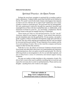 Spiritual Practice: an Open Forum