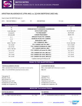 MATCH NOTES KRISTINA MLADENOVIC (FRA #45) Vs. [2