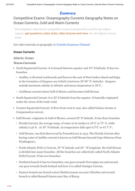 Oceanography Currents Geography Notes on Ocean Currents, Cold and Warm Currents- Examrace