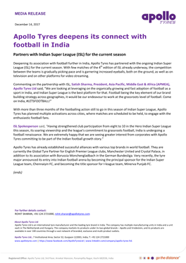 Apollo Tyres Deepens Its Connect with Football in India