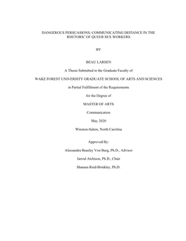 Dangerous Persuasions: Communicating Defiance in the Rhetoric of Queer Sex Workers