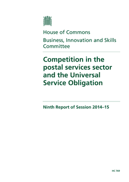 Competition in the Postal Services Sector and the Universal Service Obligation