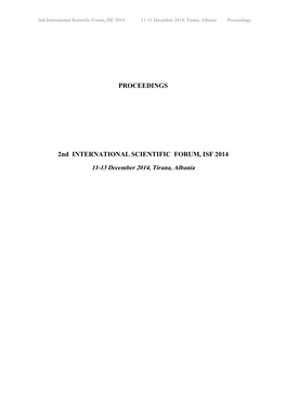 2Nd International Scientific Forum, ISF 2014 11-13 December 2014, Tirana, Albania Proceedings