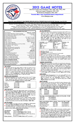 2013 Game Notes