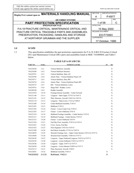 F-18A Fracture and Maintenance Critical Parts