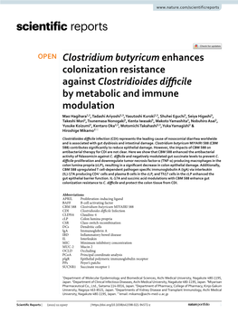 Clostridium Butyricum Enhances Colonization Resistance Against