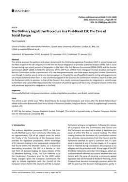 The Ordinary Legislative Procedure in a Post-Brexit EU: the Case of Social Europe