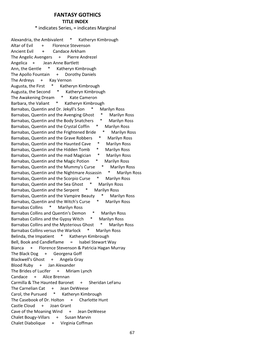 TITLE INDEX * Indicates Series, = Indicates Marginal