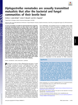 Diplogastrellus Nematodes Are Sexually Transmitted Mutualists That Alter the Bacterial and Fungal Communities of Their Beetle Host