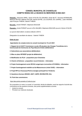 Conseil Municipal De Chandolas Compte Rendu De La Seance Du Mercredi 26 Mai 2021