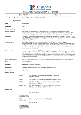 Human PON1 Accusignal ELISA Kit - KOA0653