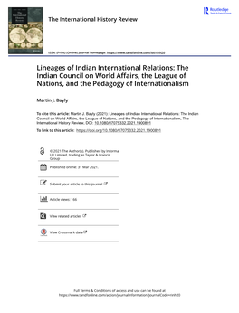 Lineages of Indian International Relations: the Indian Council on World Affairs, the League of Nations, and the Pedagogy of Internationalism