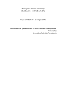 18º Congresso Brasileiro De Sociologia 26 a 29 De Julho De 2017, Brasília (DF)