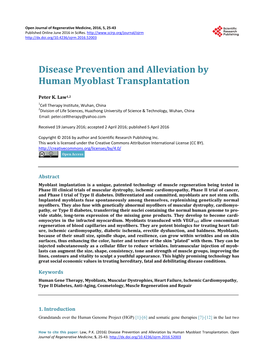 Disease Prevention and Alleviation by Human Myoblast Transplantation