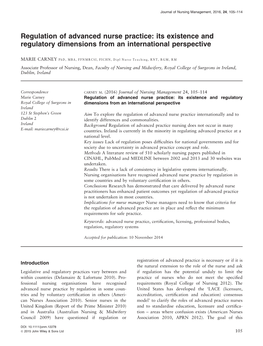 Regulation of Advanced Nurse Practice: Its Existence and Regulatory Dimensions from an International Perspective