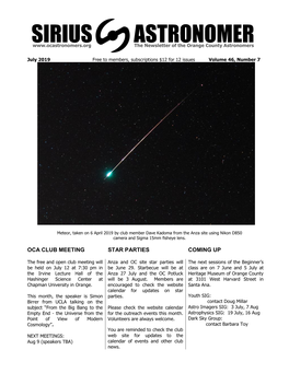 Sirius Astronomer Newsletter