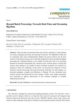 Beyond Batch Processing: Towards Real-Time and Streaming Big Data