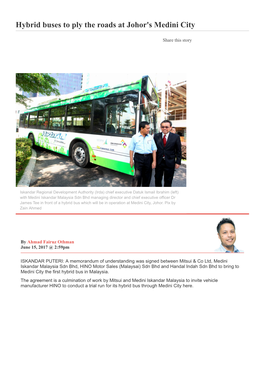 Hybrid Buses to Ply the Roads at Johor's Medini City