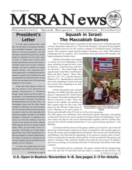 President's Letter Squash in Israel: the Maccabiah Games