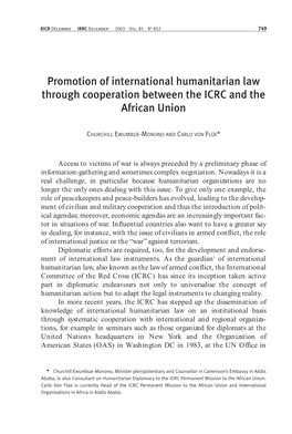 Promotion of International Humanitarian Law Through Cooperation Between the ICRC and the African Union
