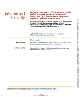 Parasite Tissue Burden in Mice and in Vitro Bradyzoite Cyst Formation