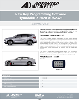 New Key Programming Software Hyundai/Kia 2020 ADS2321 September 2020