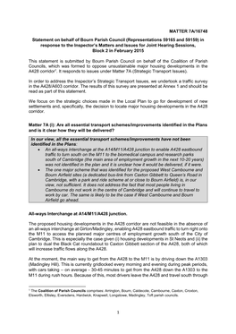 Bourn Parish Council (Representations 59165 and 59159) in Response to the Inspector’S Matters and Issues for Joint Hearing Sessions, Block 2 in February 2015