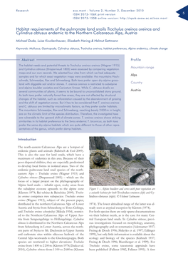 Habitat Requirements of the Pulmonate Land Snails Trochulus Oreinos Oreinos and Cylindrus Obtusus Endemic to the Northern Calcareous Alps, Austria