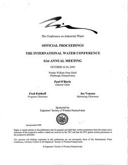 Official Proceedings the International Water