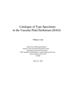 Catalogue of Type Specimens in the Vascular Plant Herbarium (DAO)