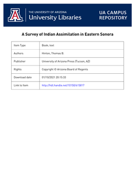 A Survey of Indian Assimilation in Eastern Sonora