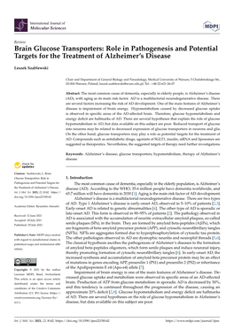 Brain Glucose Transporters: Role in Pathogenesis and Potential Targets for the Treatment of Alzheimer’S Disease