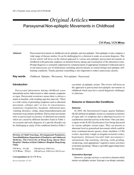 Original Articles Paroxysmal Non-Epileptic Movements in Childhood