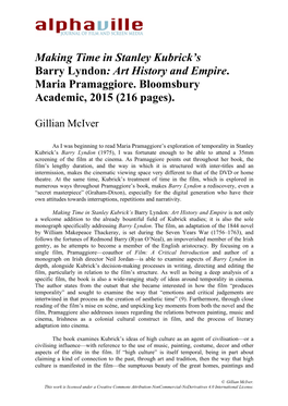 Making Time in Stanley Kubrick's Barry Lyndon: Art History And