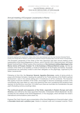 Annual Meeting of European Lieutenants in Rome